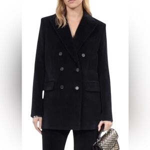 Kooples Womens Black Corduroy Double Breasted Jacket 100% Cotton NWT EU 40/8